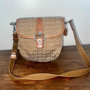 EUC-Vintage Y2K Coach Crossbody Swing Bag Canvas Suede Signature Logo